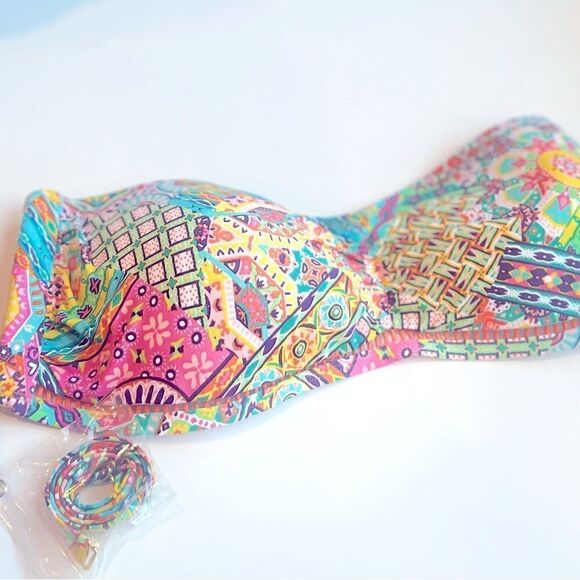 BLEU BY ROD BEATTIE Seriously Sunny Bandeau Bikini Top Multi swimsuit New - Picture 12 of 16